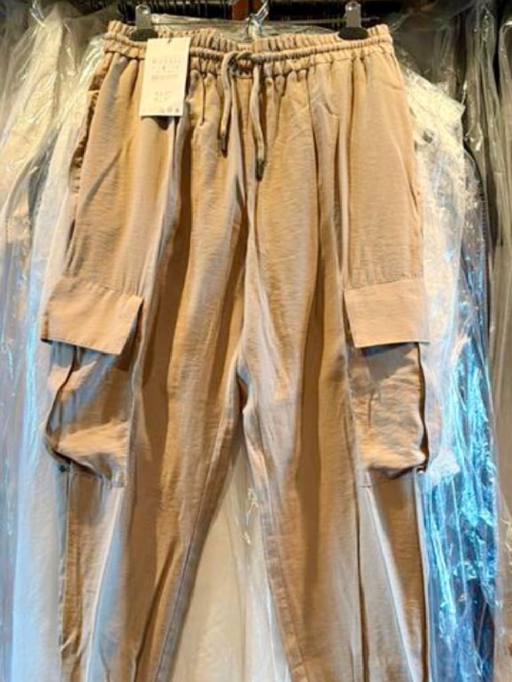ZARA DRAWSTRING ELASTIC WAIST CARGO PANTS, MEDIUM